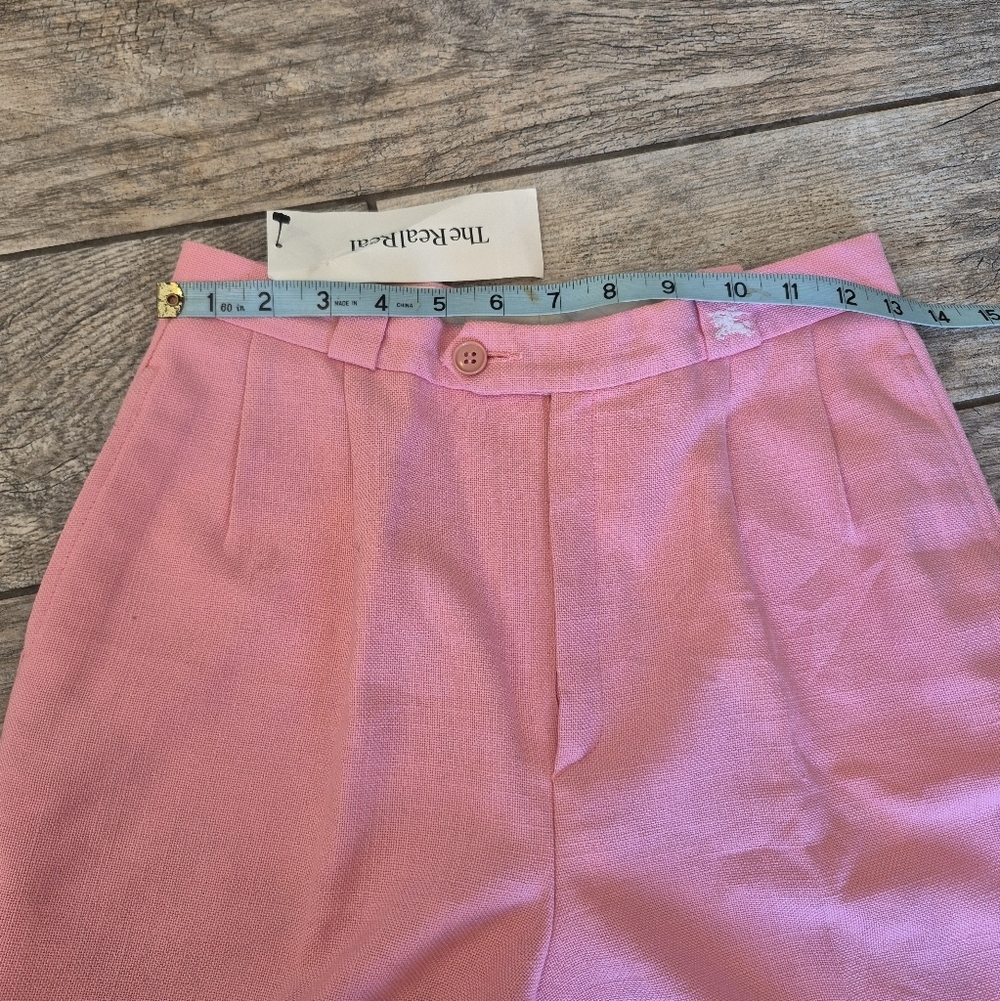 Burberry London Pink Silk Linen Pleated High Waist Trousers Straight Leg - Picture 6 of 13